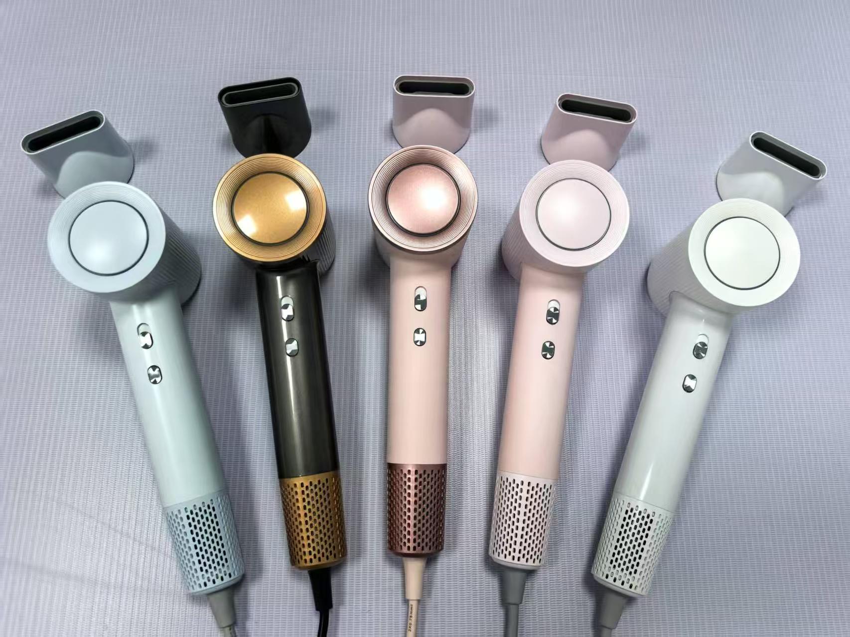 A lineup of high-speed hair dryers in multiple colors