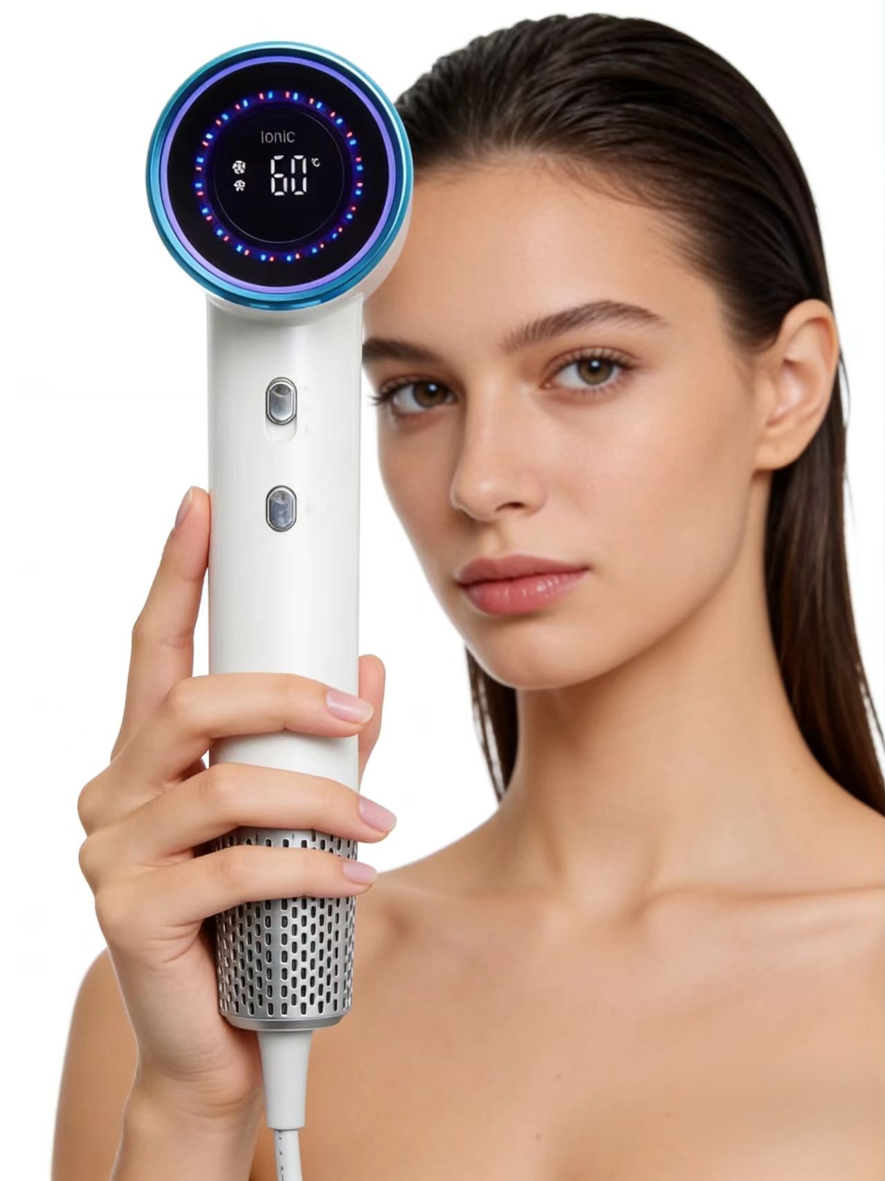 Hair dryer with mirror LED display